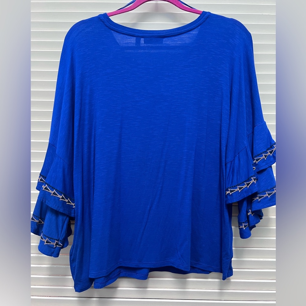 Blue Double Ruffle Sleeve Top - Picture 3 of 3